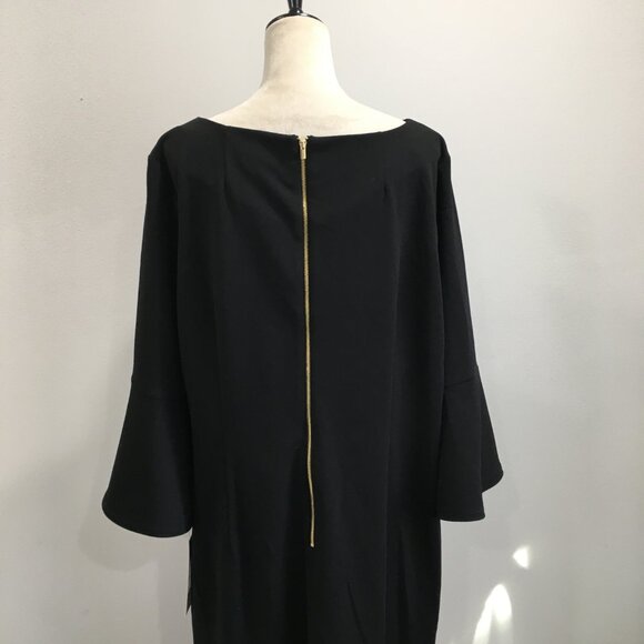 NWT CALVIN KLEIN Black 3/4 Bell Ruffle Sleeve Zip Back Dress - Picture 10 of 11